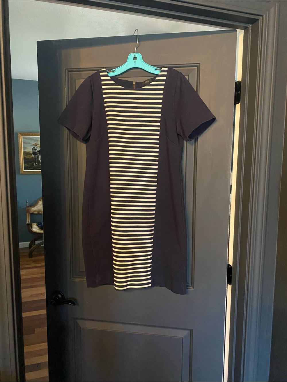 J. Crew Navy Dress with White Striped Center Panel